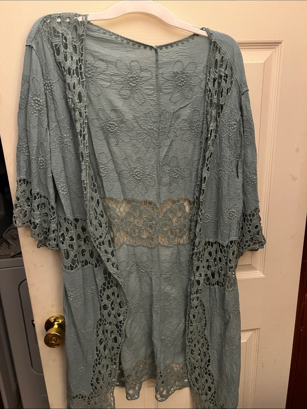 Women's Lace Crochet Kimono Wrap - Sage Green